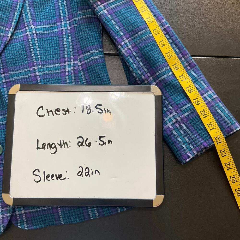 Vintage Pendleton Wool Plaid Blazer USA Made Size 6 Teal Purple - Picture 9 of 10